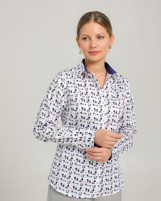 Женская рубашка из хлопка с принтом собачки в полоску - 8741 от byME 