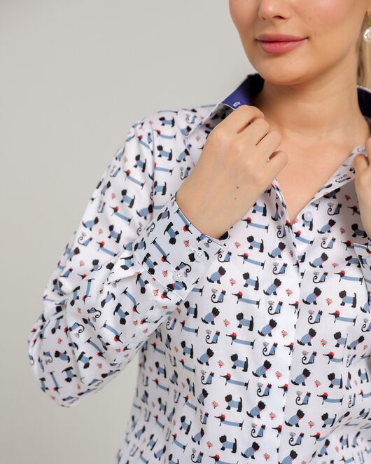 Женская рубашка из хлопка с принтом собачки в полоску - 8741 от byME 