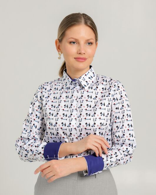 Женская рубашка из хлопка с принтом собачки в полоску - 8741 от byME 