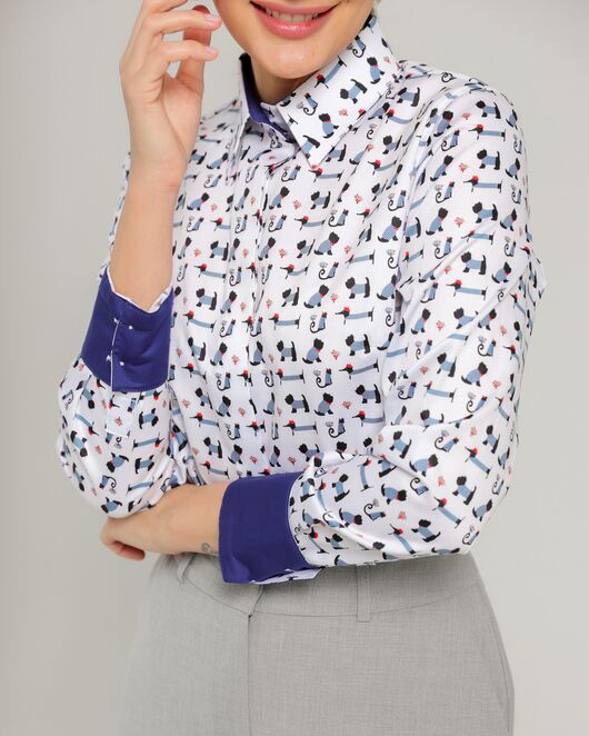 Женская рубашка из хлопка с принтом собачки в полоску - 8741 от byME 