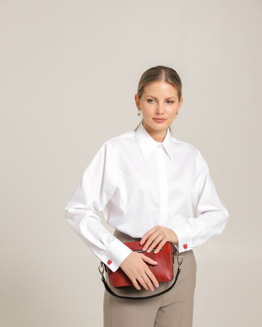 Женская рубашка из хлопка с универсальной манжетой белая - 8745 от  