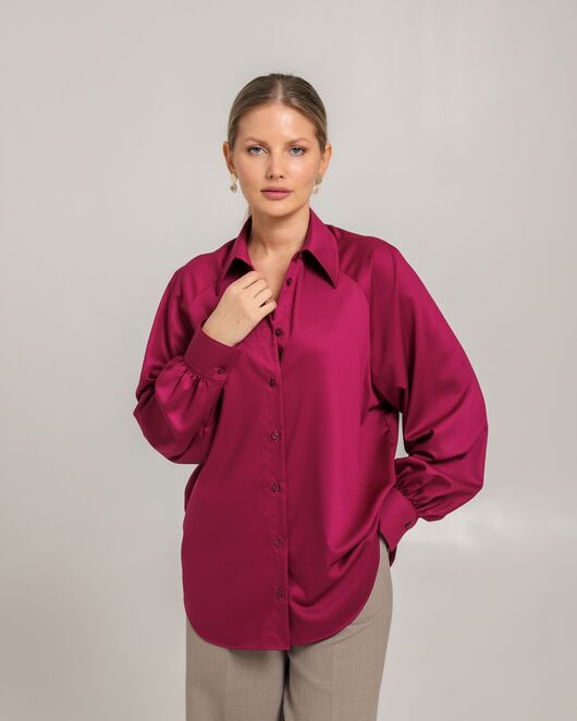 Женская рубашка из бамбука тёмная фуксия- 8750 от byME 