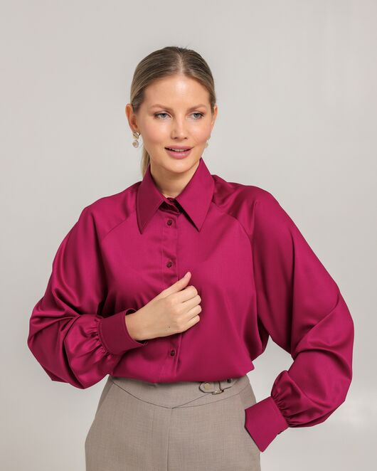 Женская рубашка из бамбука тёмная фуксия- 8750 от byME 
