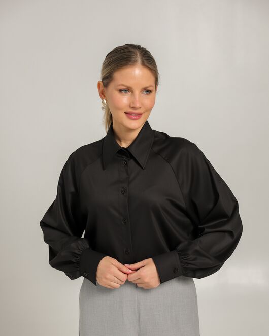 Женская рубашка черная из бамбука -8752 от byME 