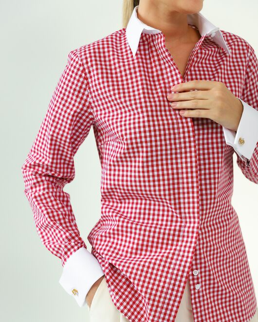 Женская рубашка и хлопка под запонки в красную клетку-8761 от byME 