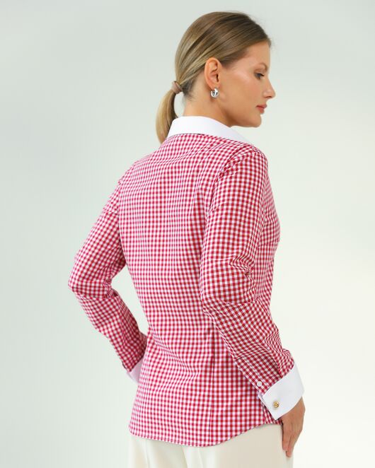 Женская рубашка и хлопка под запонки в красную клетку-8761 от byME 