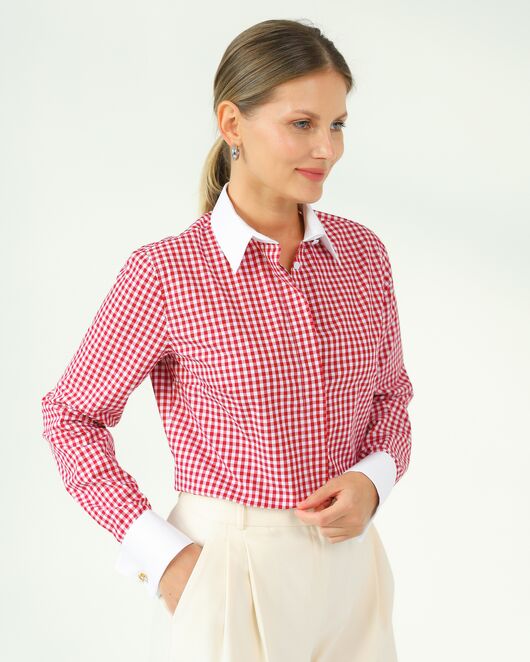 Женская рубашка и хлопка под запонки в красную клетку-8761 от byME 