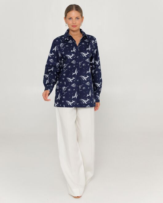 Женская рубашка из хлопка с принтом морские обитатели-8763 от  