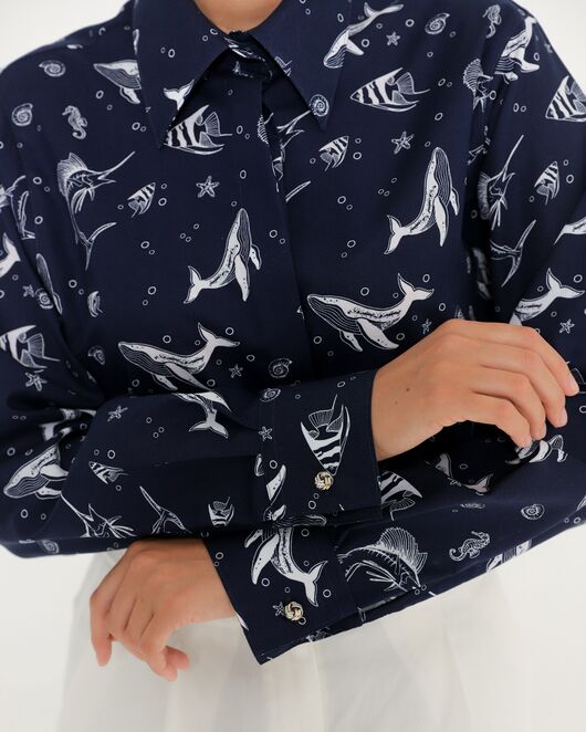 Женская рубашка из хлопка с принтом морские обитатели-8763 от  