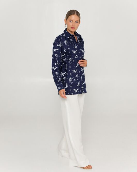 Женская рубашка из хлопка с принтом морские обитатели-8763 от  