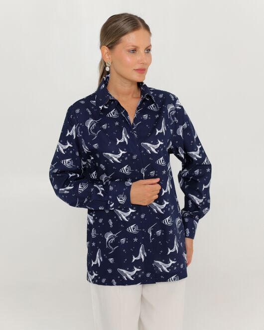 Женская рубашка из хлопка с принтом морские обитатели-8763 от  