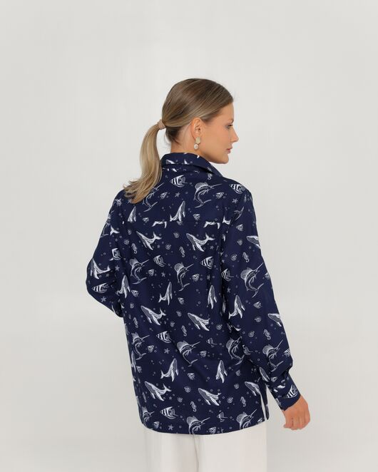 Женская рубашка из хлопка с принтом морские обитатели-8763 от  