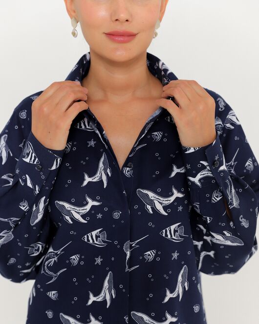 Женская рубашка из хлопка с принтом морские обитатели-8763 от  