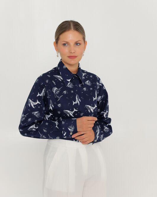 Женская рубашка из хлопка с принтом морские обитатели-8763 от  
