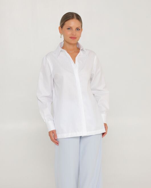 Женская рубашка белая из хлопка с универсальным манжетом-8765 от byME  Женская рубашка белая из хлопка с универсальным манжетом-8765 от byME