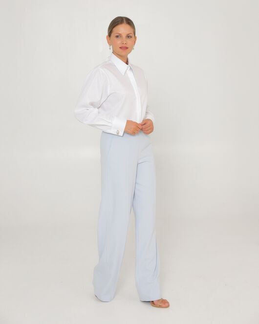 Женская рубашка белая из хлопка с универсальным манжетом-8765 от byME  Женская рубашка белая из хлопка с универсальным манжетом-8765 от byME