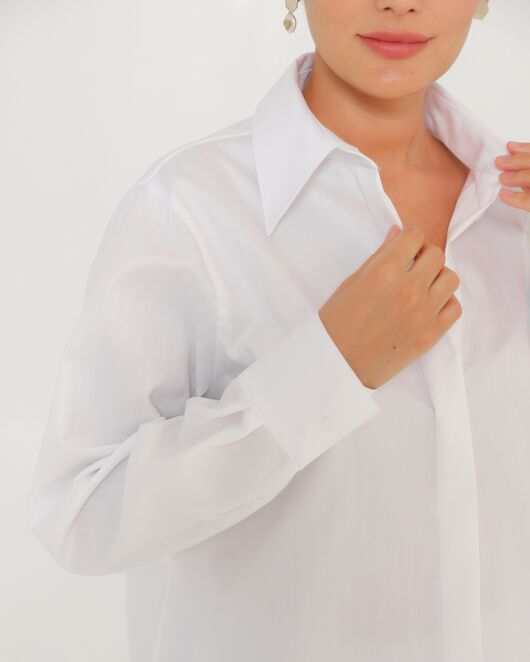 Женская рубашка белая из хлопка с универсальным манжетом-8765 от byME  Женская рубашка белая из хлопка с универсальным манжетом-8765 от byME