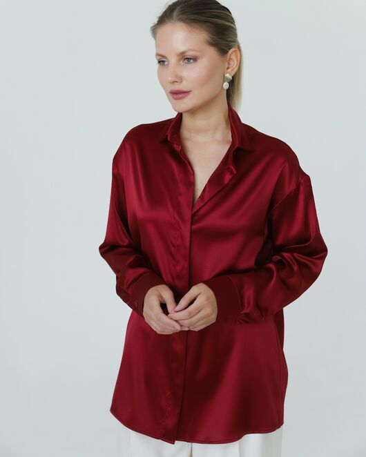 Женская рубашка из шелка красная-8767 от byME 