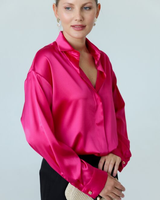 Женская рубаша из шелка розовая-8768 от byME 