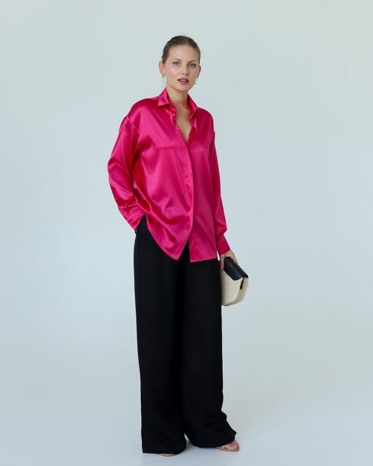 Женская рубаша из шелка розовая-8768 от byME 