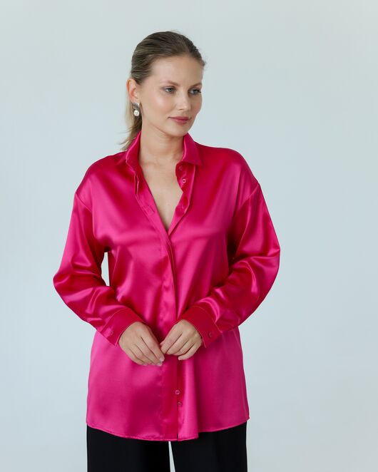Женская рубаша из шелка розовая-8768 от byME 