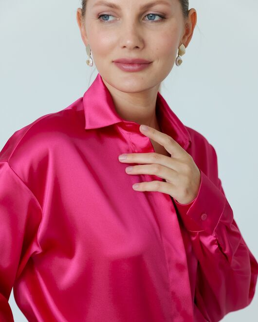 Женская рубаша из шелка розовая-8768 от byME 