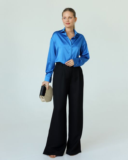 Женская рубашка из шелка синяя-8771 от  