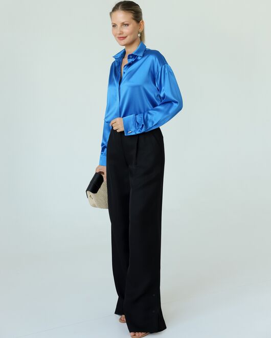 Женская рубашка из шелка синяя-8771 от  