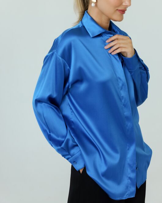 Женская рубашка из шелка синяя-8771 от  