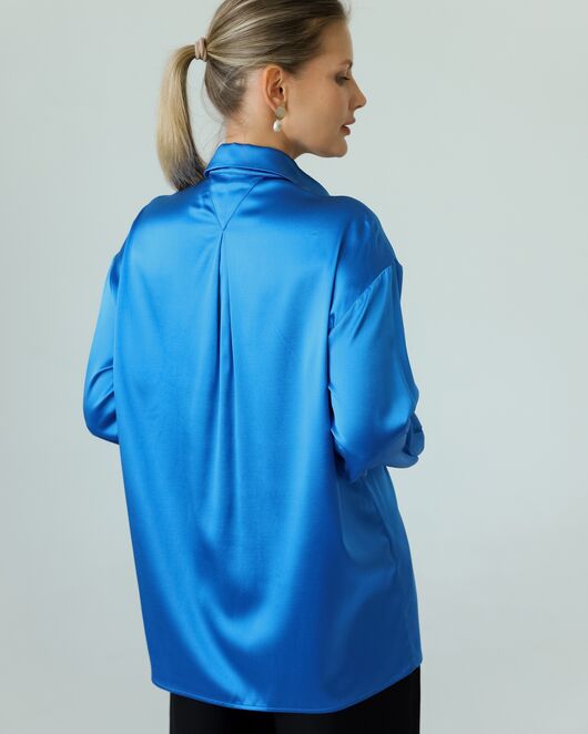 Женская рубашка из шелка синяя-8771 от  