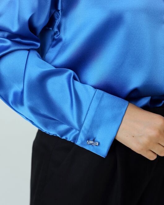 Женская рубашка из шелка синяя-8771 от  