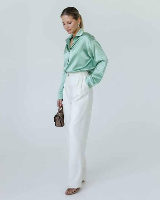 Женская рубашка из шелка зеленая 8772 от  