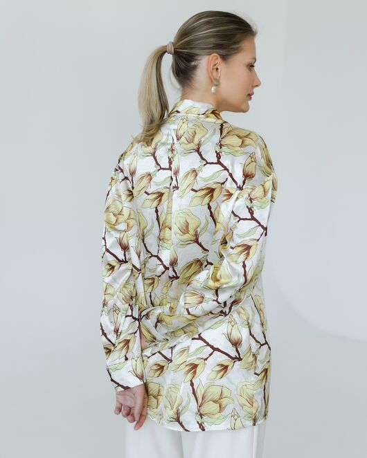 Женская рубашка из шелка принт желтые цветы-8774 от byME 