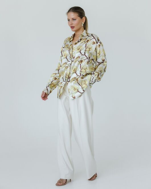 Женская рубашка из шелка принт желтые цветы-8774 от byME 