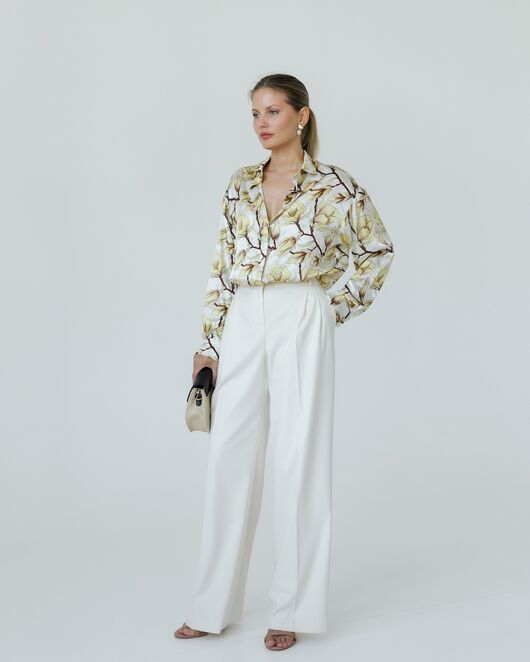 Женская рубашка из шелка принт желтые цветы-8774 от byME 