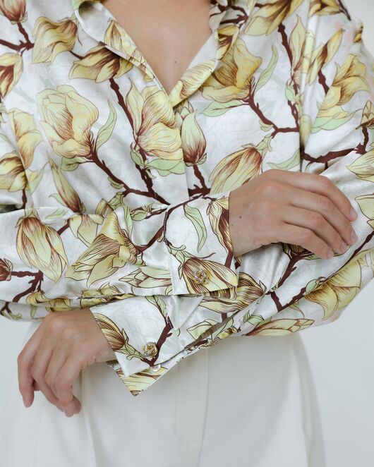 Женская рубашка из шелка принт желтые цветы-8774 от byME 