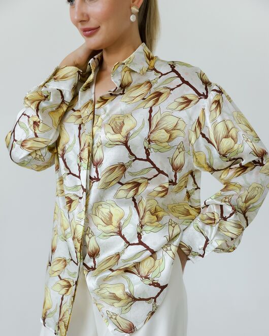 Женская рубашка из шелка принт желтые цветы-8774 от byME 