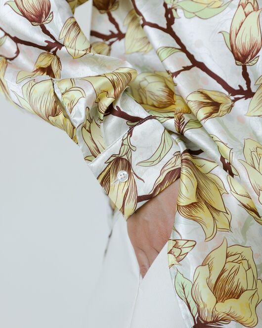Женская рубашка из шелка принт желтые цветы-8774 от byME 
