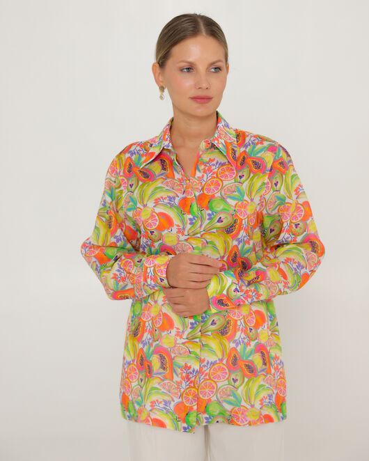 Женская рубашка из крапивы с принтом фруктовое ассорти-8776 от byME 