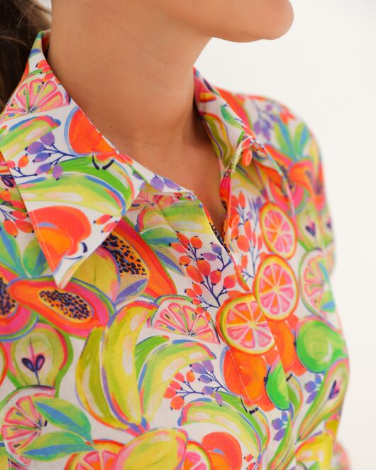 Женская рубашка из крапивы с принтом фруктовое ассорти-8776 от byME 