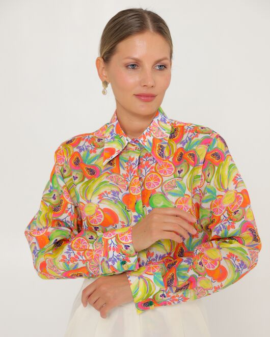 Женская рубашка из крапивы с принтом фруктовое ассорти-8776 от byME 