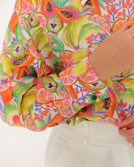 Женская рубашка из крапивы с принтом фруктовое ассорти-8776 от byME 