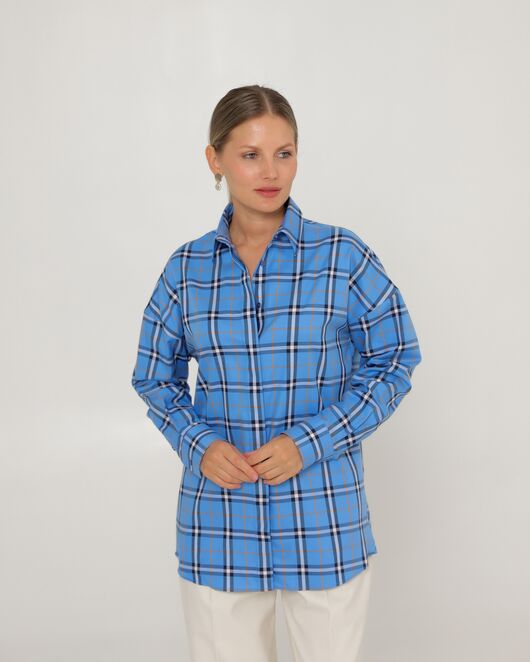 Женская рубашка из хлопка в клетку прямого силуэта-8777 от byME 