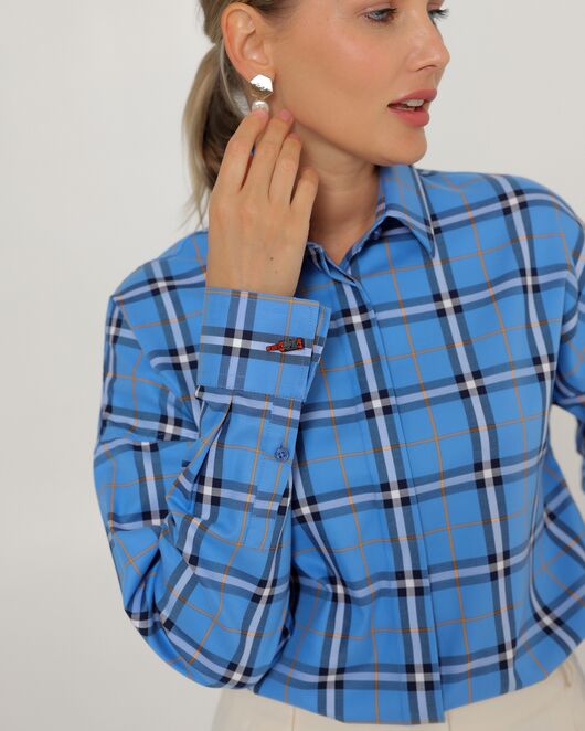 Женская рубашка из хлопка в клетку прямого силуэта-8777 от byME 