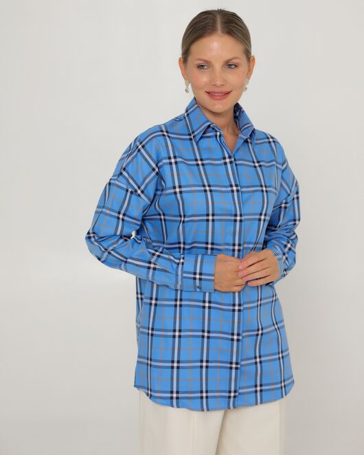 Женская рубашка из хлопка в клетку прямого силуэта-8777 от byME 