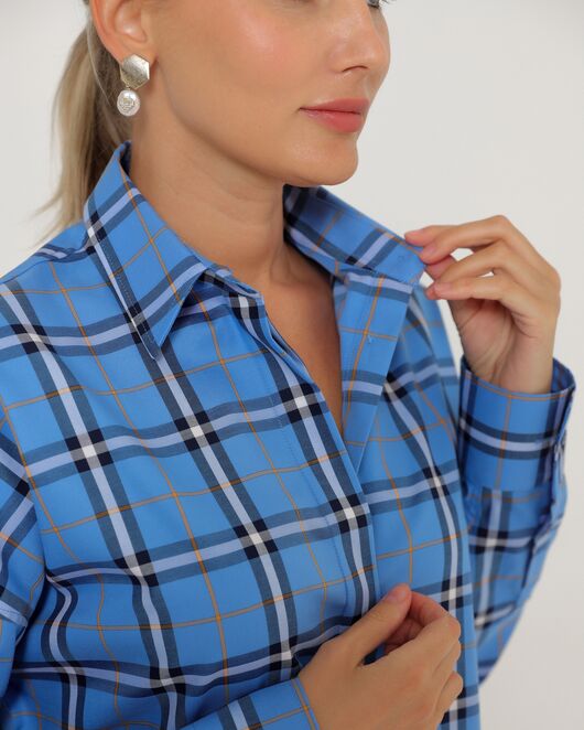 Женская рубашка из хлопка в клетку прямого силуэта-8777 от byME 