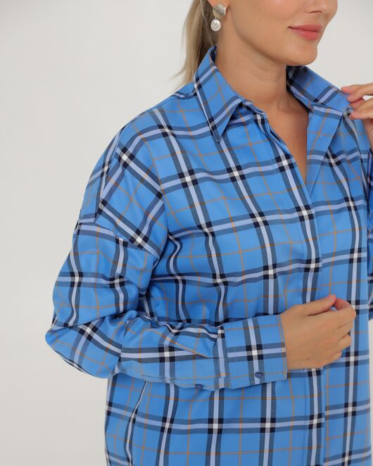 Женская рубашка из хлопка в клетку прямого силуэта-8777 от byME 