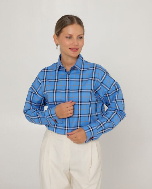 Женская рубашка из хлопка в клетку прямого силуэта-8777 от byME 