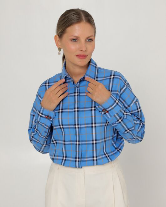 Женская рубашка из хлопка в клетку прямого силуэта-8777 от byME 