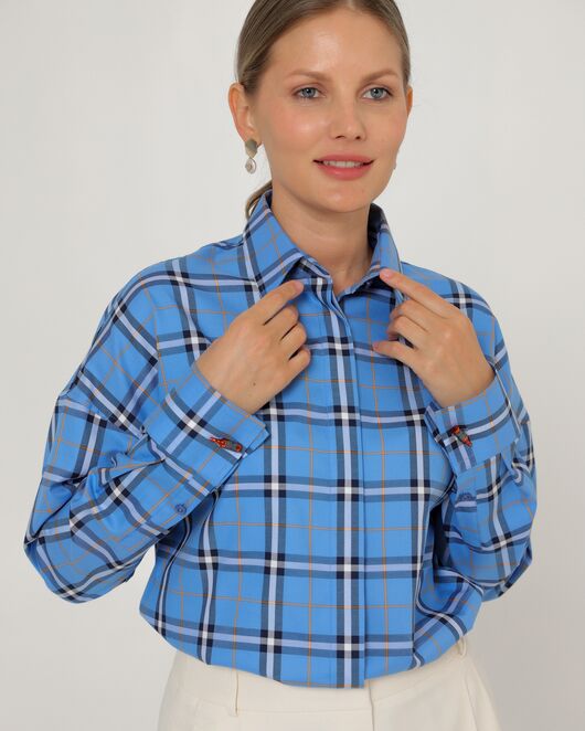 Женская рубашка из хлопка в клетку прямого силуэта-8777 от byME 